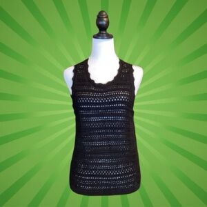 Gap Black Crochet Knit Cotton Tank Top Sleeveless Sweater Size XL